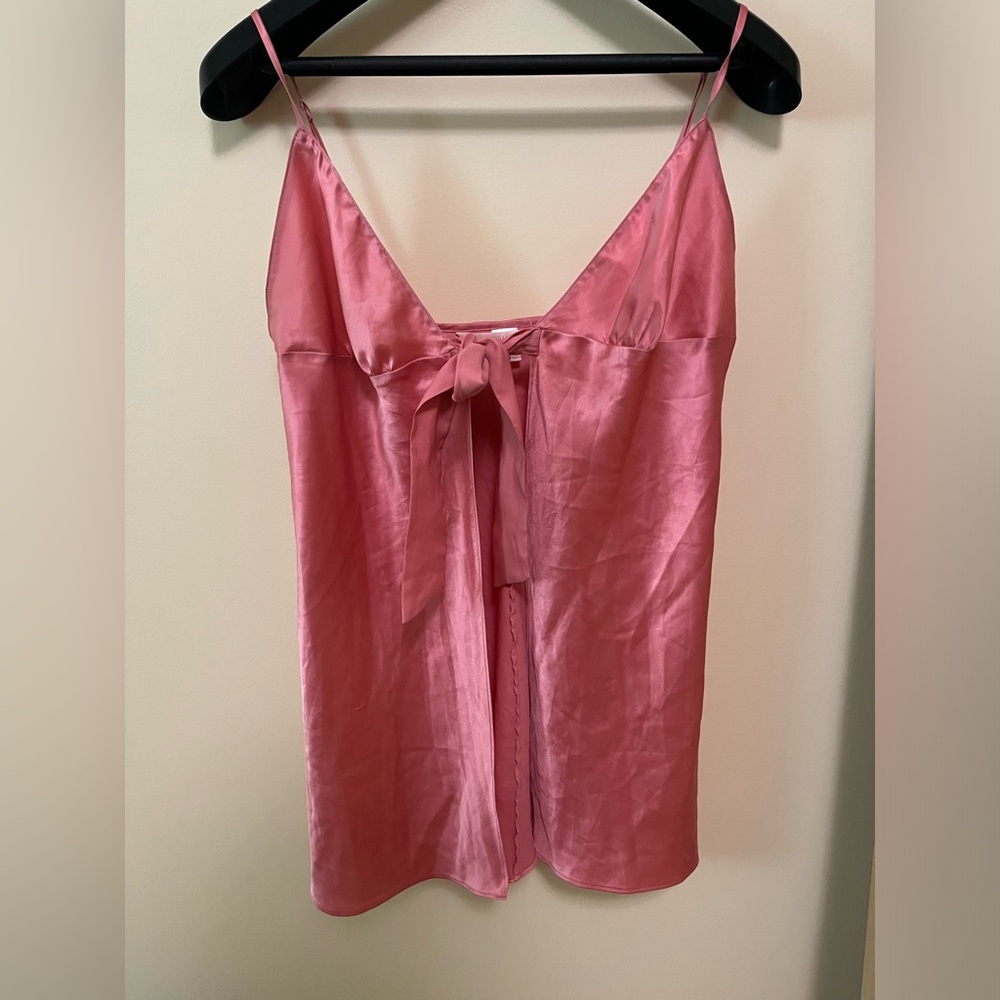 Pink silk Victoria’s Secret babydoll tie front lingerie slip top